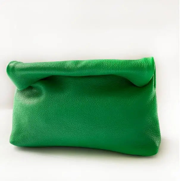 Personality roll-edge leather bag  lazy casual leather soft bag  Phone Women High Quality holding red large bag luxury designer