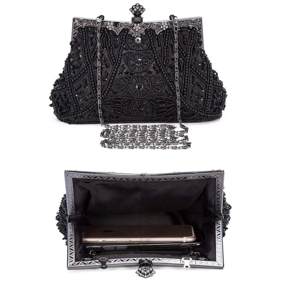 Vintage Beaded Clutch Evening Bags for Women Formal Bridal Wedding Clutch Purse Prom Cocktail Party Handbags