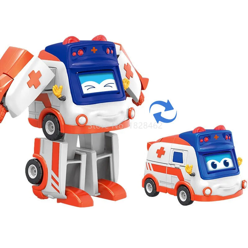 ABS Gogo Bus Transformation Vehicle 3 Changeable Face Expression Action Figures Deformation Ambulance/Police/Fireman Slide Toys