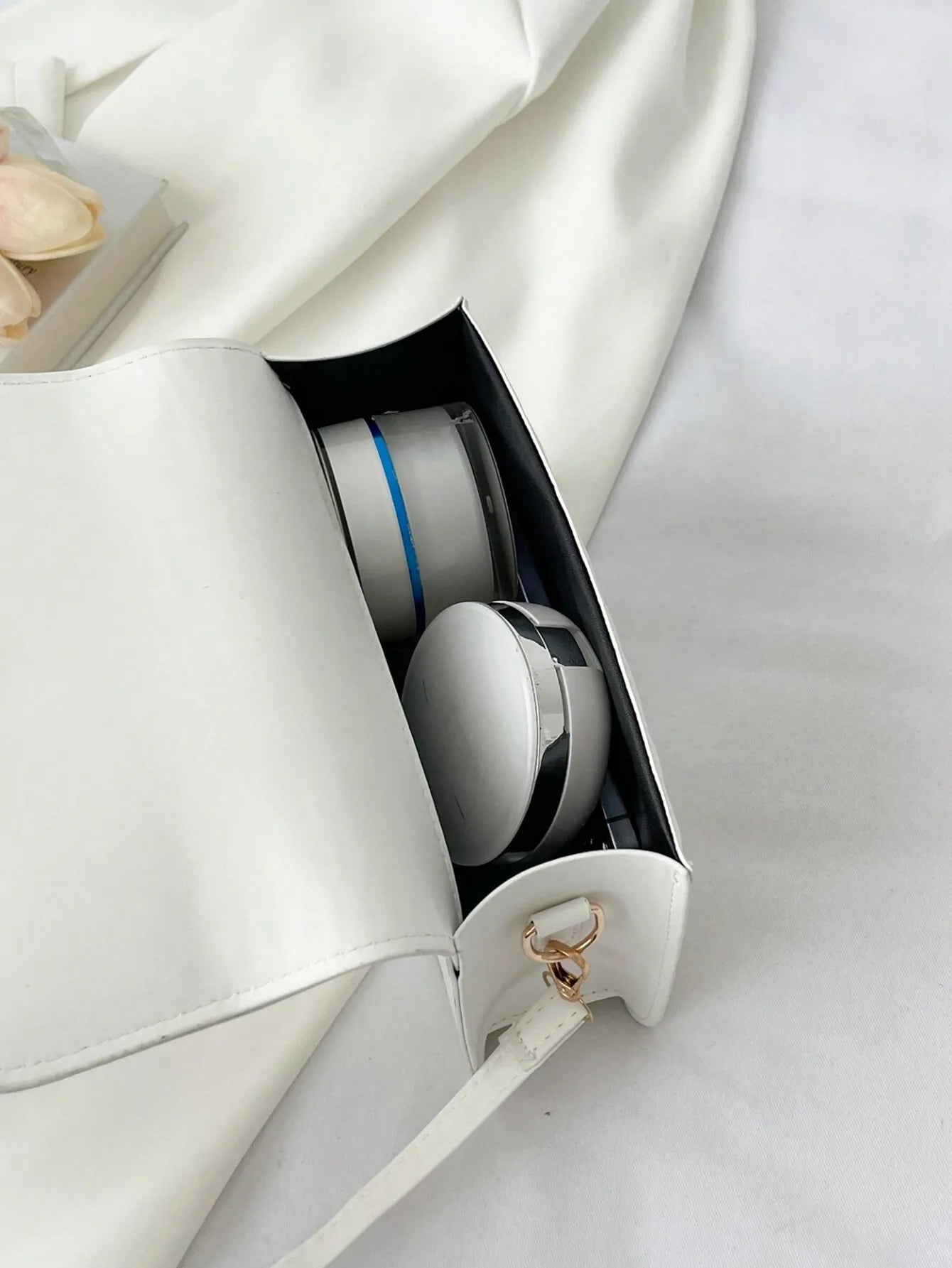 White PU Leather Quilted Flap Crossbody Bag with Butterfly Charm
