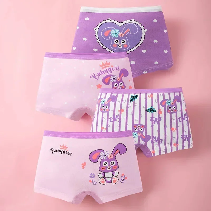 4Pcs/lot Kids Panties Chirdrens Underwear Lovely Girls Cartoon Print Briefs Floral Grid Cute Pants Baby Cotton Underpants 2-14Y
