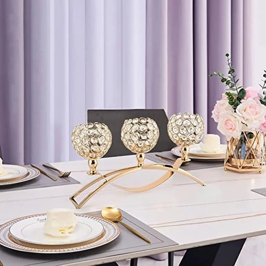 Gold 3-Arms Candle Holders Tealight Candlestick Candelabra Stand for Table Centerpieces Living Room Wedding Decor